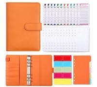 Classeur A6 for planificateur budgétaire, couverture de carnet notes, taille dossier, poches à 6 trous, fermeture éclair en plastique, enveloppe d'économie pour Bureau Maison(Orange)