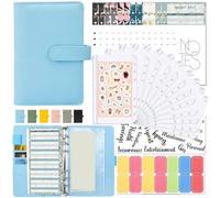 Classeur A6 for planificateur budgétaire, couverture de carnet notes, taille dossier, poches à 6 trous, fermeture éclair en plastique, enveloppe d'économie pour Bureau Maison(Blue set)