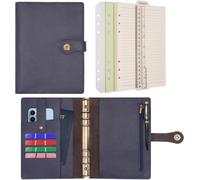 Classeur Agenda A5 Cuir Carnet De Notes De Voyage,Papier Ligné Rechargeable Avec Stylo Pour Organisateur De Budget & Bureau École Planification Écriture(Bleu,A5)