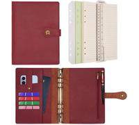 Classeur Agenda A5 Cuir Carnet De Notes De Voyage,Papier Ligné Rechargeable Avec Stylo Pour Organisateur De Budget & Bureau École Planification Écriture(Vin Rouge,A5)