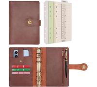 Classeur Agenda A6 Cuir Carnet De Notes De Voyage,Papier Ligné Rechargeable Avec Stylo Pour Organisateur De Budget & Bureau École Planification Écriture(Café,A6)