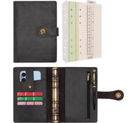 Classeur Agenda A6 Cuir Carnet De Notes De Voyage,Papier Ligné Rechargeable Avec Stylo Pour Organisateur De Budget & Bureau École Planification Écriture(Noir,A6)