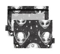 Classeur avec fenêtre transparente Noir et blanc Dessin animé Evil Aliens Grande capacité 3 anneaux Trousse à crayons École ureau Organisateurs Multicolore 2 PCS