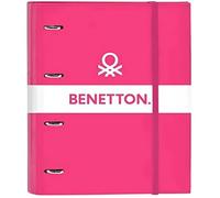 Classeur Benetton - Safta - 4 Anneaux 35cm - 100 Feuilles A4 - Pour Enfants De Différents Âges - Rose Fuchsia