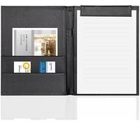 classeur, Bloc-notes pliable en cuir PU, format A4, avec porte-stylo intégré for cartes de visite et porte-documents(Svart)