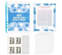 Classeur Budget A5,Classeur à anneaux,Carnet Budget,Classeur de 100 Enveloppes Enveloppe Budget,Couverture Transparente à 6 Anneaux,en PVC Souple,pour Economie Argent, Planifier vos Dépenses(Bleu)