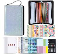 Classeur budget A6 avec fermeture à glissière,organiseur d'argent, 4pochettes en PVC,enveloppe 12 couleurs,mini-calculatrice-Bleu