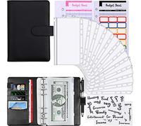 Classeur Budget A6 en PU Cuir - 28pcs Planner Budgétisation L'argent Enveloppes Économiser Organisateur avec Feuilles Budget, Sacs à Fermeture, étiquettes, Autocollant(Noir)