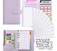 Classeur Budget A6 en PU Cuir - 28pcs Planner Budgétisation L'argent Enveloppes Économiser Organisateur avec Feuilles Budget, Sacs à Fermeture, étiquettes, Autocollant(Violet)