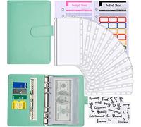 Classeur Budget A6 en PU Cuir - 28pcs Planner Budgétisation L'argent Enveloppes Économiser Organisateur avec Feuilles Budget, Sacs à Fermeture, étiquettes, Autocollant(Vert)