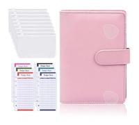 Classeur Budget avec 12 fiches budgétaires 8 poches zippées carnet de notes pour l'organisation du travail et de la maison rose