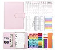 Classeur Budget PU Cuir, Enveloppe Budget, 6 Trous Budget Planner avec Feuilles de budget, Étiquettes Autocollantes (Rose)