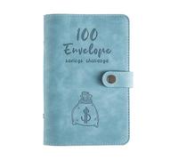 Classeur budgétaire 100 enveloppes, couverture en cuir PU avec poche en PVC, fermeture éclair, portefeuille pour planificateur d'épargne, comprend des cartes de dépôt, des (Bleue)