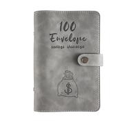 Classeur budgétaire 100 enveloppes, couverture en cuir PU avec poche en PVC, fermeture éclair, portefeuille pour planificateur d'épargne, comprend des cartes de dépôt, des (Gray)