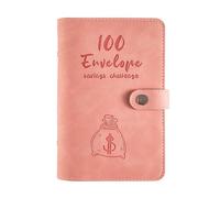 Classeur budgétaire 100 enveloppes, couverture en cuir PU avec poche en PVC, fermeture éclair, portefeuille pour planificateur d'épargne, comprend des cartes de dépôt, des (Pink)