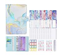 Classeur budgétaire A6 avec couverture de carnet en cuir synthétique à motif marbre, enveloppes zippées, étiquettes autocollantes, règle - Système d'organisation de l'argent pour factures, argent