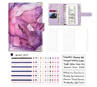 Classeur budgétaire A6, organiseur budgétaire à 6 anneaux avec 8 enveloppes à fermeture éclair, 12 feuilles de budget, 2 étiquettes autocollantes pour le budget (violet)