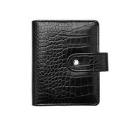 Classeur budgétaire A7 crocodile avec planificateur en cuir noir, classeur à 6 anneaux, système d'enveloppe de remplissage pour espèces