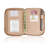 Classeur budgétaire A7 en cuir synthétique avec fermeture éclair et 6 anneaux rechargeables, carnet de notes pour homme/femme (rose)