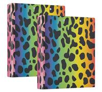 Classeur chic à 3 anneaux avec porte-bloc - Imprimé léopard arc-en-ciel - 2,5 cm et demi - Reliures assorties - Couverture rigide