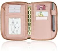 Classeur de Budget en cuir A7, enveloppes d'argent, système portefeuille, planificateur, organisateur, couverture PU à 6 anneaux, carnet notes avec fermeture éclair pour Bureau Maison(Skin pink)