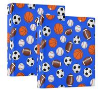 Classeur de bureau rond à 3 anneaux 3,8 cm pour 200 feuilles Motif ballons de football Bleu 31,5 x 27 x 6 cm