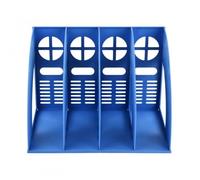 Classeur de Bureau Vertical, Rangement bureau Porte Document en Plastique, 4 Compartiments Porte-Revues Support Organiseur de Bureau, porte-Dossier pour Cahier Magazine Papier A4 Livre CD (Bleu)