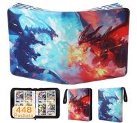 Classeur de cartes à 4 poches, porte-cartes avec 56 pochettes amovibles, fermeture éclair à 3 anneaux, compatible avec JCC, MTG et cartes de jeu, album collecteur de cartes à collectionner, cadeau