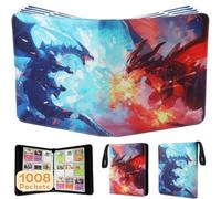 Classeur de cartes à 9 poches, 1008 porte-carte avec 56 pochettes amovibles, fermeture éclair à 3 anneaux, compatible avec JCC, MTG et jeux