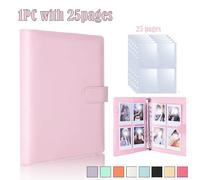 Classeur de cartes photo A5 Kpop avec 25 pages, Album de collection de cartes à 4 poches avec 200 emplacements pour cartes, couverture en cuir PU, cartes d'organisation Pink with 25 pages