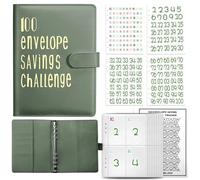 Classeur de défi A5 de 100 enveloppes, un moyen facile et amusant d'économiser du budget de couple avec des enveloppes en espèces(Green Set B)