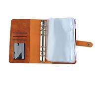 Classeur de Portefeuille A6 avec Pochette de Rangement en Cuir avec 6 Anneaux et 12 Sacs Transparents à Fermeture éclair, Planificateur de Documents Rechargeable pour le Bureau(Brun)
