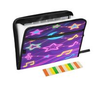 Classeur de rangement 13 poches format A4 avec fermeture éclair pour le rangement de documents Motif étoiles et lunes colorées fluorescentes