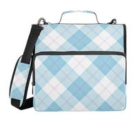 Classeur d'école à fermeture éclair avec poignée et bandoulière amovible à 3 anneaux - Motif vichy turquoise - 3 anneaux - 3,8 cm