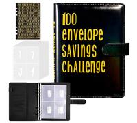 Classeur Economie Argent A5,Classeur d'Économie d'Argent Planificateur de Budget,Enveloppe Budget,Budget Planne avec 25 PVC Pages,100 Envelope Saving Challenge,pour Maison,Bureau(Or Noir)
