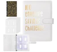 Classeur Economie Argent A5,Classeur d'Économie d'Argent Planificateur de Budget,Enveloppe Budget,Budget Planne avec 25 PVC Pages,100 Envelope Saving Challenge,pour Maison,Bureau(Blanc)