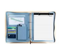 Classeur en cuir Padfolio pour homme | Porte-documents juridique d'entreprise avec bloc-notes A4, de curriculum vitae, de documents A4, porte-documents, bleu, Consulte la descripción