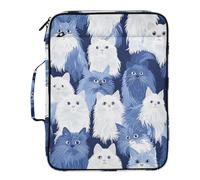 Classeur en plastique avec fermeture éclair - 7 poches - Format A4 - Avec fermeture éclair - Motif chats angora turcs - Bleu marine