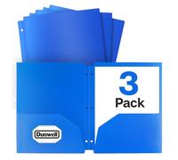 Classeur en plastique couleur avec poches, 3 trous perforés pour carnet, format lettre, poly deux poches, 2 dossiers de poche, dossiers scolaires, dossiers de bureau 3 Pack Bleu Liberty