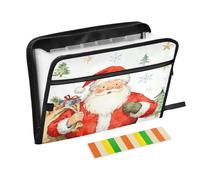 Classeur extensible en accordéon avec fermeture éclair et 13 poches pour le travail et la maison Motif Père Noël aquarelle Blanc
