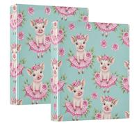 Classeur imprimé à trois anneaux de 3,8 cm, classeurs décoratifs avec poches pour l'école, l'université ou le bureau, jolies couronnes de fleurs de cochons aquarelle