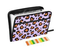 Classeur imprimé léopard orange violet avec poches 13 poches format A4 avec fermeture éclair pour grands dossiers