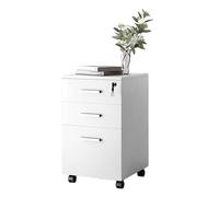Classeur latéral à 3 tiroirs avec serrure et roulettes à 360 degrés, grande capacité, design rehausseur de bureau, bibliothèque roulante pour bureau à domicile, blanc