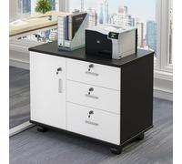 Classeur latéral mobile à 3 tiroirs avec serrure en bois pour la maison, le bureau, le rangement sous le bureau et le support d'imprimante, convient aux lettres A4, design élégant noir et blanc
