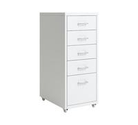 Classeur mobile à 5 tiroirs avec roulettes - Solution de rangement sous le bureau - Blanc - Pour la maison/le bureau - Armoire de classement compacte en métal (28 x 40,9 x 69,1 cm (L x l x H)