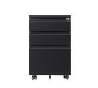 Classeur mobile à roulettes en acier avec serrure - 3 tiroirs de rangement - Pour la maison et le bureau - Noir