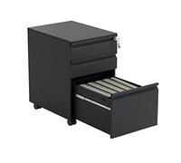 Classeur mobile en métal avec serrure - 3 tiroirs de rangement verticaux pour dossiers juridiques/lettres/A4, entièrement assemblé sous le bureau avec roulettes, armoire de classement noire.