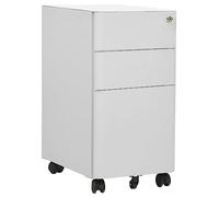 Classeur Mobile Gris Clair 30x45x59 cm en Acier, Armoire de Bureau 3 tiroirs avec Serrure et Porte-Crayon, Rangement pour dossiers Suspendus Lettre légal A4, glissières à Billes