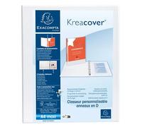 Classeur personnalisable rigide 2 poches KreaCover - 2 anneaux en D 30mm - A4 maxi - Blanc