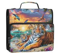 Classeur personnalisé à fermeture éclair de 3,8 cm, classeurs à 3 anneaux robustes pour peinture de paysages de plage avec poignée, sac d'école avec bandoulière